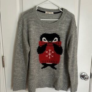 Rewind Gray Sweater with Red Penguin Design